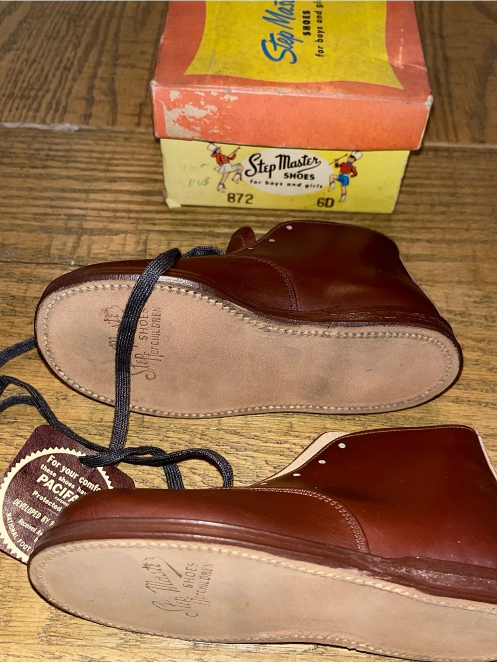 Vintage Toddler Baby Shoes Step Master Shoes Brown Leather Lace Up Boots Sz 6